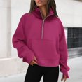 thumbnail image 1 of Stand Collar Fall Clothes Half Zip Women Solid Color Daily Outfit (Coffee XL), 1 of 6