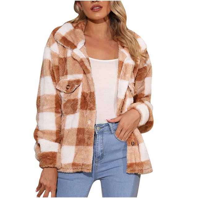 CEHVOM Cardigan en Peluche à Double Poche pour Femmes Automne Hiver Fermeture Éclair