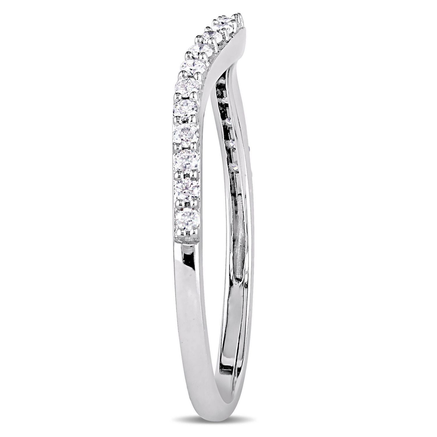 Miabella 1/4 Carat T.W. Diamond 14 K White Gold Curved Contour Wedding Band