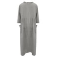 thumbnail image 5 of QIPOPIQ Robes pour Femmes avec Poches Manches Courtes Robes Décontractées Tendance Robe d'Été à Col Rond Manches Mi-Longues Lin Uni Robe Ample Offres 2023, 5 of 5