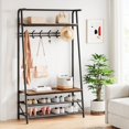 thumbnail image 1 of Hall Tree with Single/Double Row Coat Hooks, 23.6inch/39.3inch Wide Shoe Storage Bench and Top Shelf, Entryway Organizer for Hallways or Bedrooms, Industrial Rustic Coat Rack with Bench, Black/Gray, 1 of 8