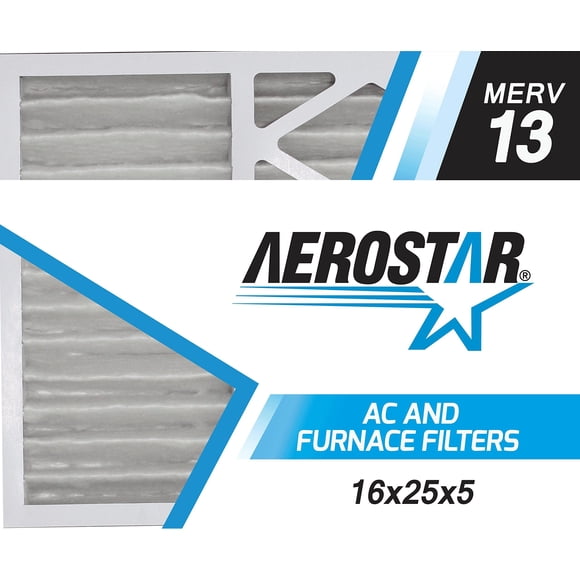 Aerostar 16x25x5 MERV 13 - 2 Count - Pleated HVAC, Furnace & Air Conditioner Filters - Removes Bacteria, Dust, Cold & Flu Germs, Lint, Mold, Pet Dand