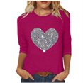 thumbnail image 4 of Jovati Blouse à Manches Longues à Col Rond pour Femmes, Manches 3/4 Imprimé爱心, Mélange Polyester-Spandex, Coupe Décontractée, Tenue Décontractée Quotidienne, Quatre Saisons, 4 of 4