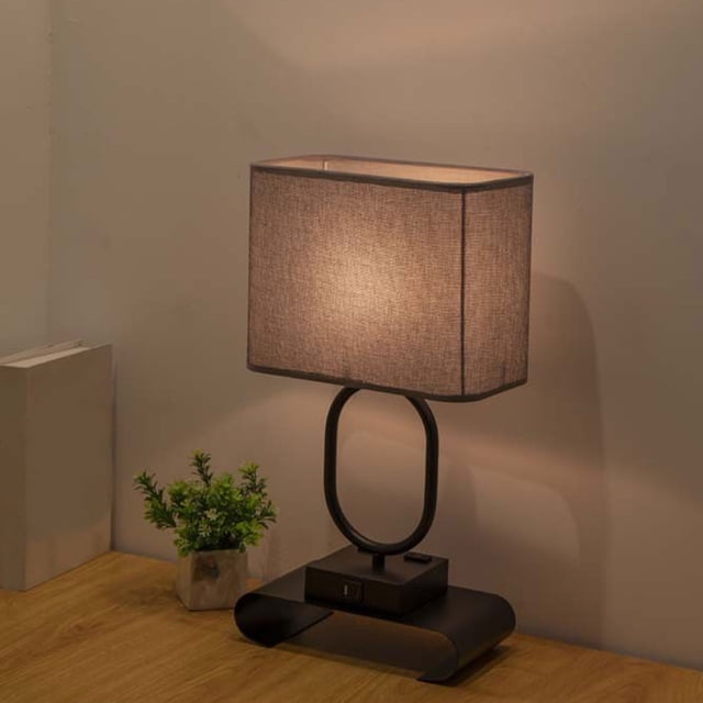 EGNMCR Bedside Table Lamp With 2 USB Charging Portsh And 2 AC Sockets Press Lamp With Fabric Linen Shade For Living Room Bedroom Office Reading Work, Gift