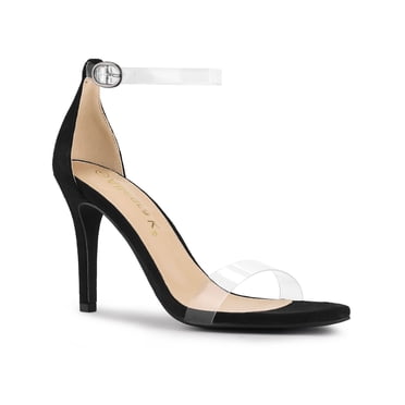 BLISSFUL STEP Women's Clear Ankle Strap Stiletto Heel Sandals Black 7