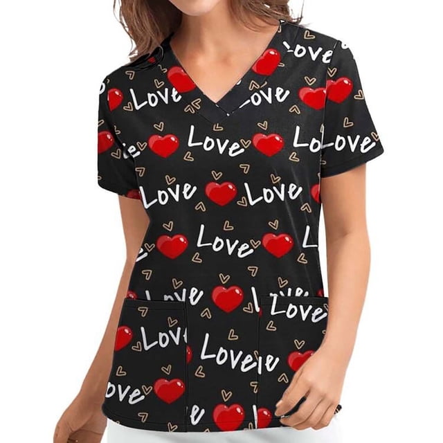 SuoKom Sarraus pour Femmes Vêtements de Travail Haut à Col en V Doux Extensible Manches Courtes T-Shirts Graphiques pour Femmes Hauts pour Femmes
