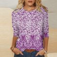 thumbnail image 2 of HKEJIAOI Chemises à Manches 3/4 pour Femmes Col Ras du Cou Blouse d'Été à Imprimé Floral S, 2 of 5