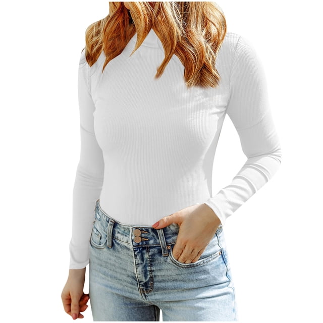 Lolmot Chandail Moulant à Col Roulé pour Femme à Manches Longues en Tricot, Bas