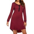 thumbnail image 1 of Women Buttons Crew Neck Long Sleeve Plain Mini Dress, 1 of 6