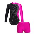 thumbnail image 3 of renvena Girls Gymnastics Leotards and Shorts Set Rhinestone Long Sleeve Ballet Unitard Biketards Rose 10, 3 of 4