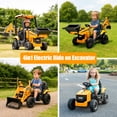 thumbnail image 2 of 12V Kids Ride on Excavator Digger Toy Cars, JCB Battery Powered Electric Tractor with Remote Control, Ride on Construction Truck w/Adjustable Front/ Back Loader and Shovel for 3-6 Boys Girls, Yellow, 2 of 8