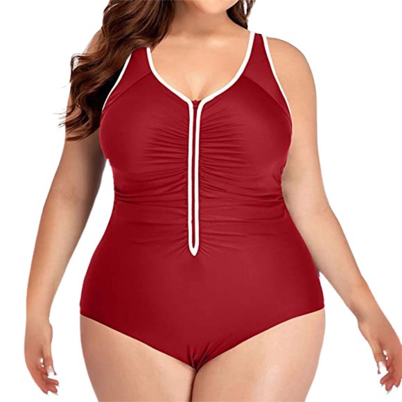 1 Piece Swimsuit Women Duoif 1 Zipper Swimsuits Plus Size Ruched Bathing Suit up Swimwear Womens Swimsuits Wine XXXXXL