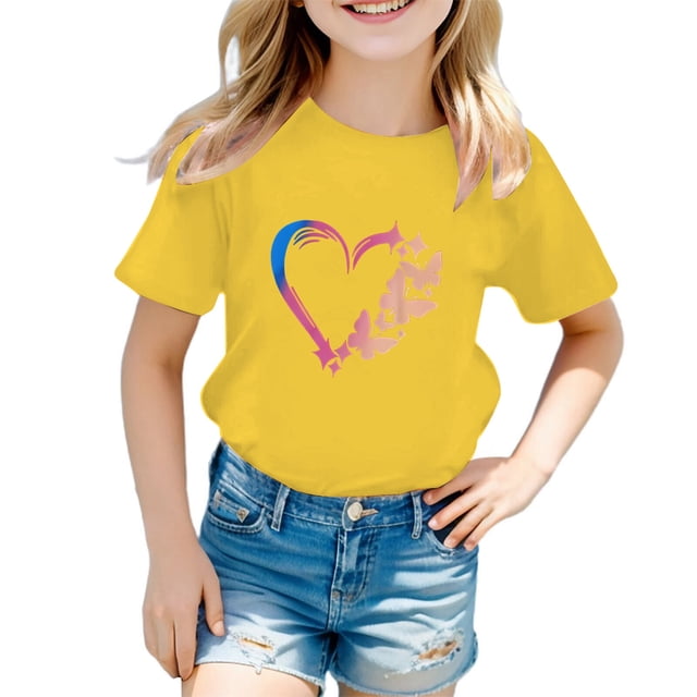 WEAIXIMIUNG Chandail à Manches Longues pour Enfants Fille Mignonne à Motif Col Rond T-Shirt à Manches Courtes T-Shirt d'Été Décontracté Hauts