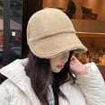 thumbnail image 4 of Women Winter Hat Thick Soft Plush Solid Color Wide Long Brim Soft Anti-slip Sun Protection Fisherman Hat Cold Resistant Outdoor P, 4 of 10
