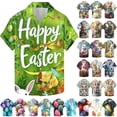 thumbnail image 1 of VBTAPA Mens Spring Shirts Happy Easter Day Rabbit Eggs Print Button Down Shirt Short Sleeve Hawaiian Beach Party Tops Today's Sales Multicolor L, 1 of 6