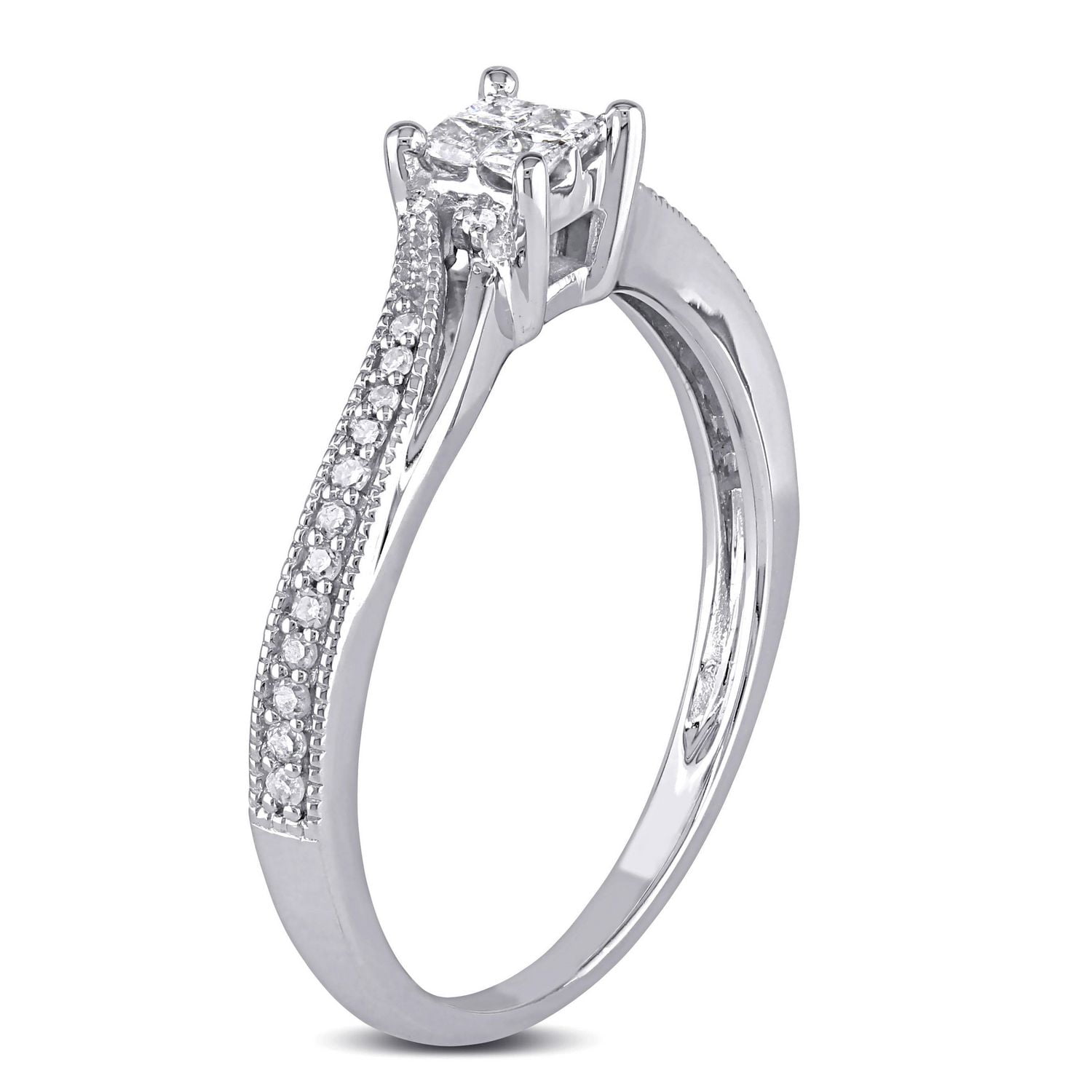 Bague de fiançailles à sections divisées Miabella avec diamants de coupe princesse et ronde 0,20 ct poids total en or blanc 10 k