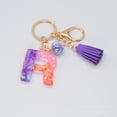 thumbnail image 2 of Hangs Pendant 2 Resin Glittering Letter Keychain with Color Stitching Flowing Design Purple Drop Glue English Character Key Chain, 2 of 5