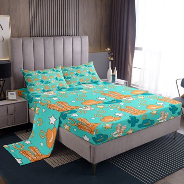 Erosebridal Boots Hats Sheet Set Twin,Western Cactus Bedding Sets Twin Size,Microfiber Bed Sheets Twin,Cowgirl Bedroom Decor,3pcs