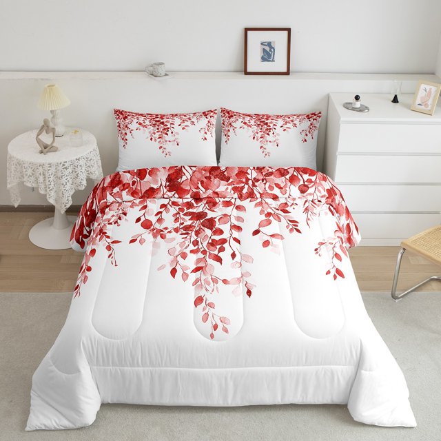 Erosebridal Ensemble de Literie Chic Feuille Grand, Couette Botanique Tropicale, Décor Eucalyptus, Réversible 3 Pcs
