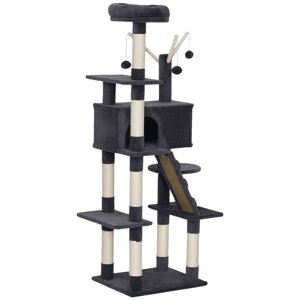 CoSoTower 59 Grand arbre de chat d'inch avec des poteaux de scratch Sisal, Cozy Condo, Top Perch, Échelle et Balles interactives, Gris foncé