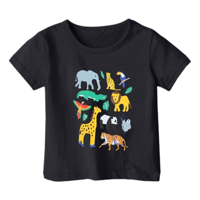 PMVFHDE T-Shirts Garçons Garçon et Fille Mode Décontractée Imprimé Col Rond Ample Manches Courtes T-Shirt Haut Noir, 4-5 Ans