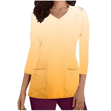 Cameland Haut pour Femmes, Hauts de Sarrau avec Poche pour Femmes, Haut d'Infirmière à Manches 3/4 à Col en V Dégradé, Blouse d'Uniforme de Travail, Hauts de Travail