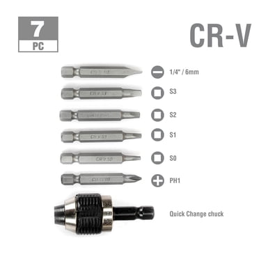 WorkPro jeu de Bits à changement rapide -7 pièces, mandrin à changement rapide et 2 pouces Cr-V tournevis Bits