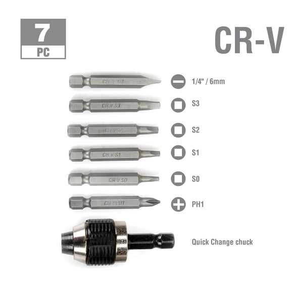 WorkPro Quick Change Bit Set -7 Piece,Quick Change Chuck & 2 Inch Cr-V Screwdriver Bits
