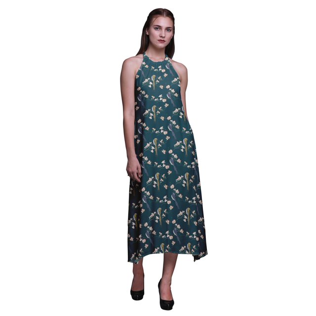 Bimba Robe de Plage Longue Dos Nu à Col Licou Imprimée pour Femmes - Petite