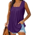 thumbnail image 2 of Birdeem Mode Femme Couleur Unie Col Carré Confortable T-Shirt Ample Sans Manches Blouse Décontractée, 2 of 6