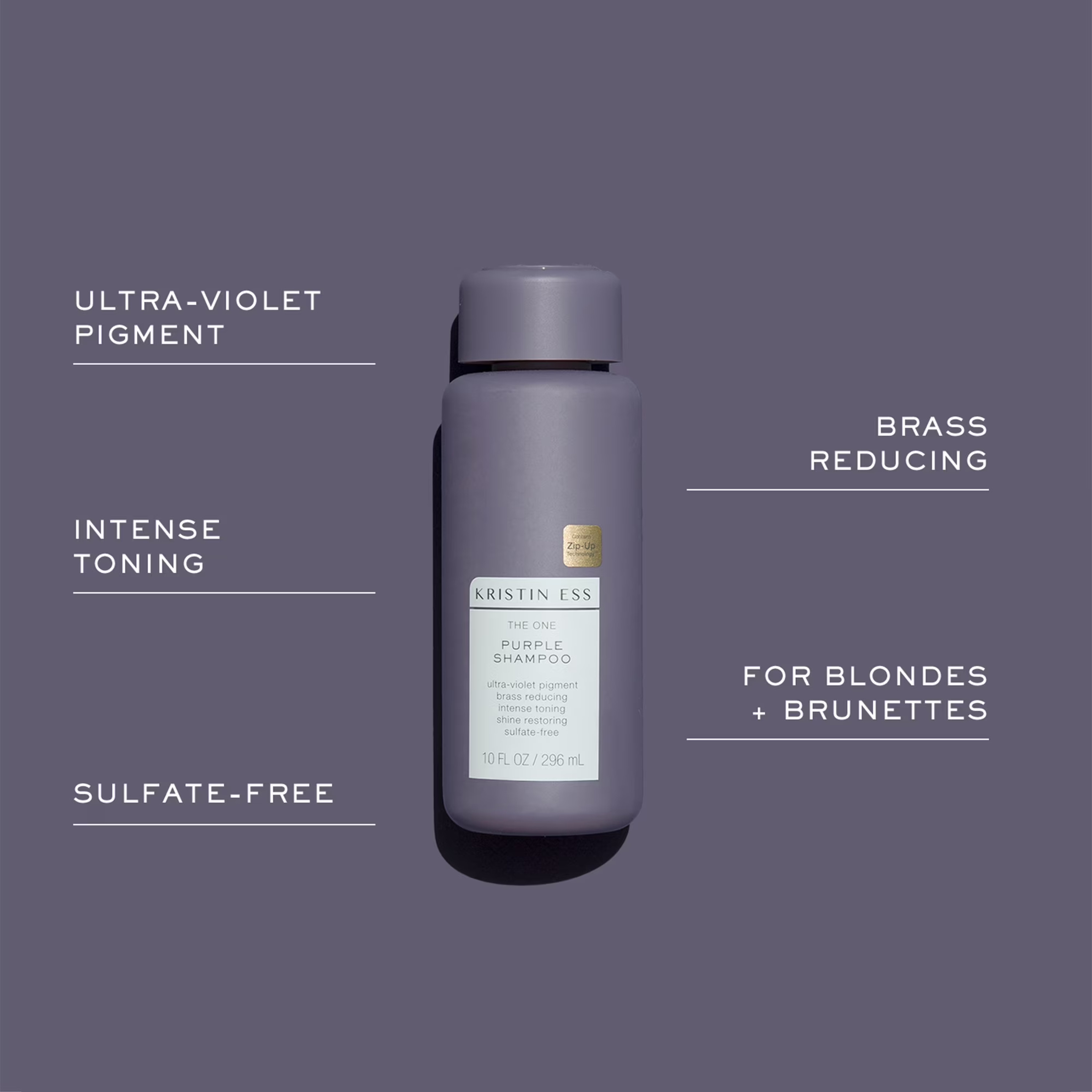 Kristin Ess The One Purple Shampoo for Blonde, Brunette, Silver + Grey Hair, Anti Brass + Yellow Tones, Sulfate Free Toning Shampoo, 296ml
