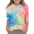 thumbnail image 2 of Splozh T-Shirts pour Tout-Petites Fille Volants Fille Décontracté Col Rond Manches Trois Quarts T-Shirt Régulier Basique Haut à Manches 3/4 Rouge Melon D\'eau, 4-5 Ans, 2 of 5