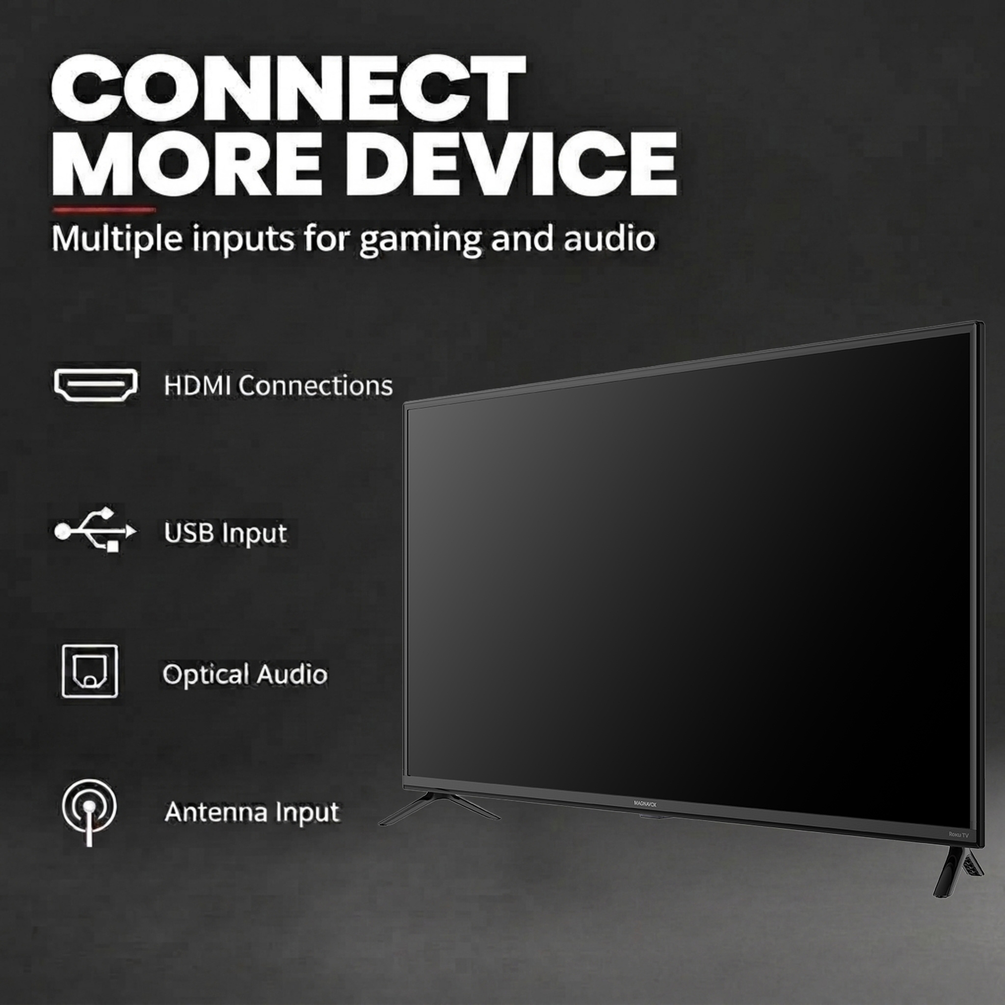 Téléviseur intelligent Magnavox 43" 4K Ultra HD HDR LED Roku, audio Dolby Digital Plus, noir