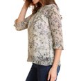thumbnail image 4 of INSPIRE CHIC Women's Tops 3/4 Sleeves Ruffle Hem Floral Chiffon Shirt Blouses M Grey Purple, 4 of 7