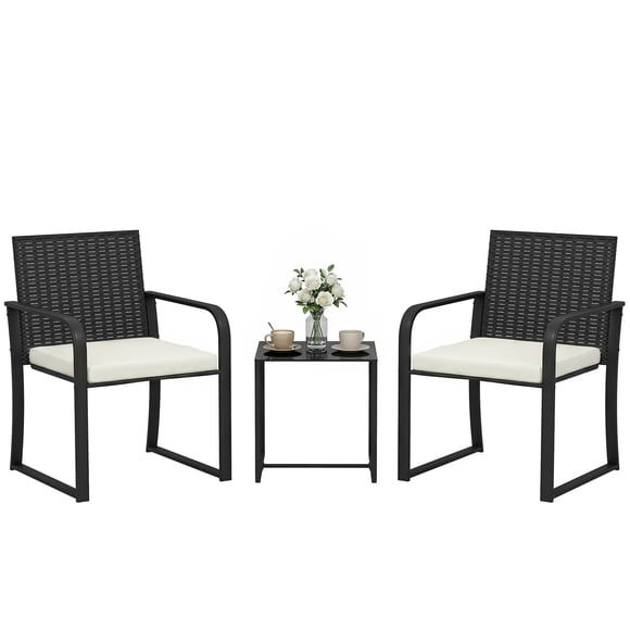 Outsunny Ensemble Bistro de Mobilier de Patio en Osier avec Coussin et Siège en Maille, Crème