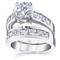 thumbnail image 3 of Ensemble Nuptial pour Femme en Argent Sterling 2 Ct Bague de Fiançailles et de Mariage Ronde en Zircon Cubique Taille Princesse, 3 of 6