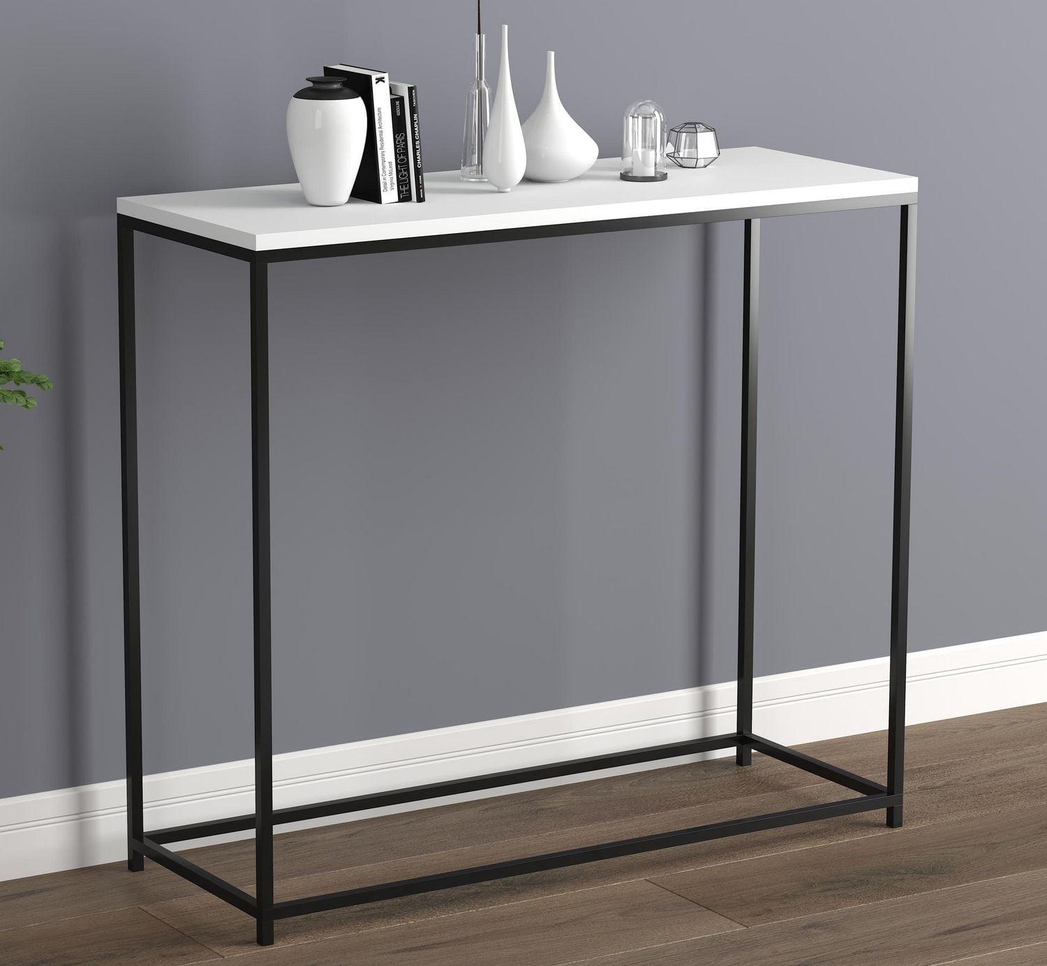 Safdie & Co. Table Console Blanche Avec Base En Metal Noir