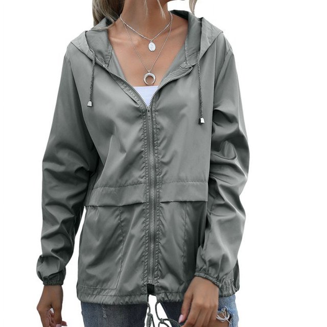 Women Hooded Jacket Waterproof Drawstring Hiking Rain Jacket Outwear Outdoor Sports Coat Jacket