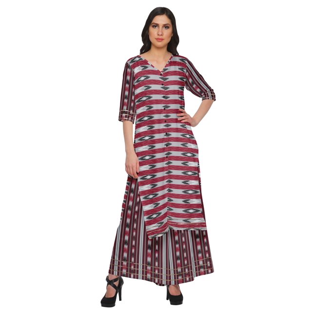 Moomaya Kurta Imprimée Col en V et Pantalon Palazzo Ensemble Robe Ethnique pour Femmes