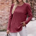 thumbnail image 4 of Yuyuzo Womens Round Neck Ruffle Shoulder Long Sleeve Striped Solid Color Tops Fall Casual Tops, 4 of 6
