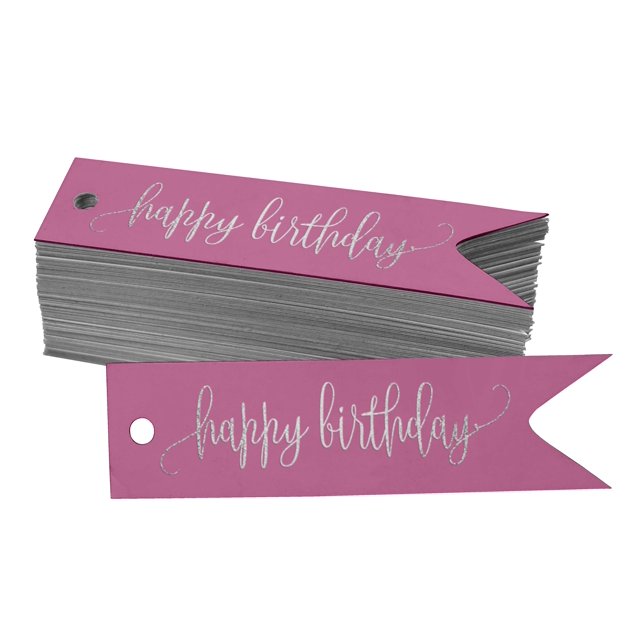 Inkdotpot Pack Of 100 Real Silver Foil Paper Tags Happy Birthday Favor Hang Tags