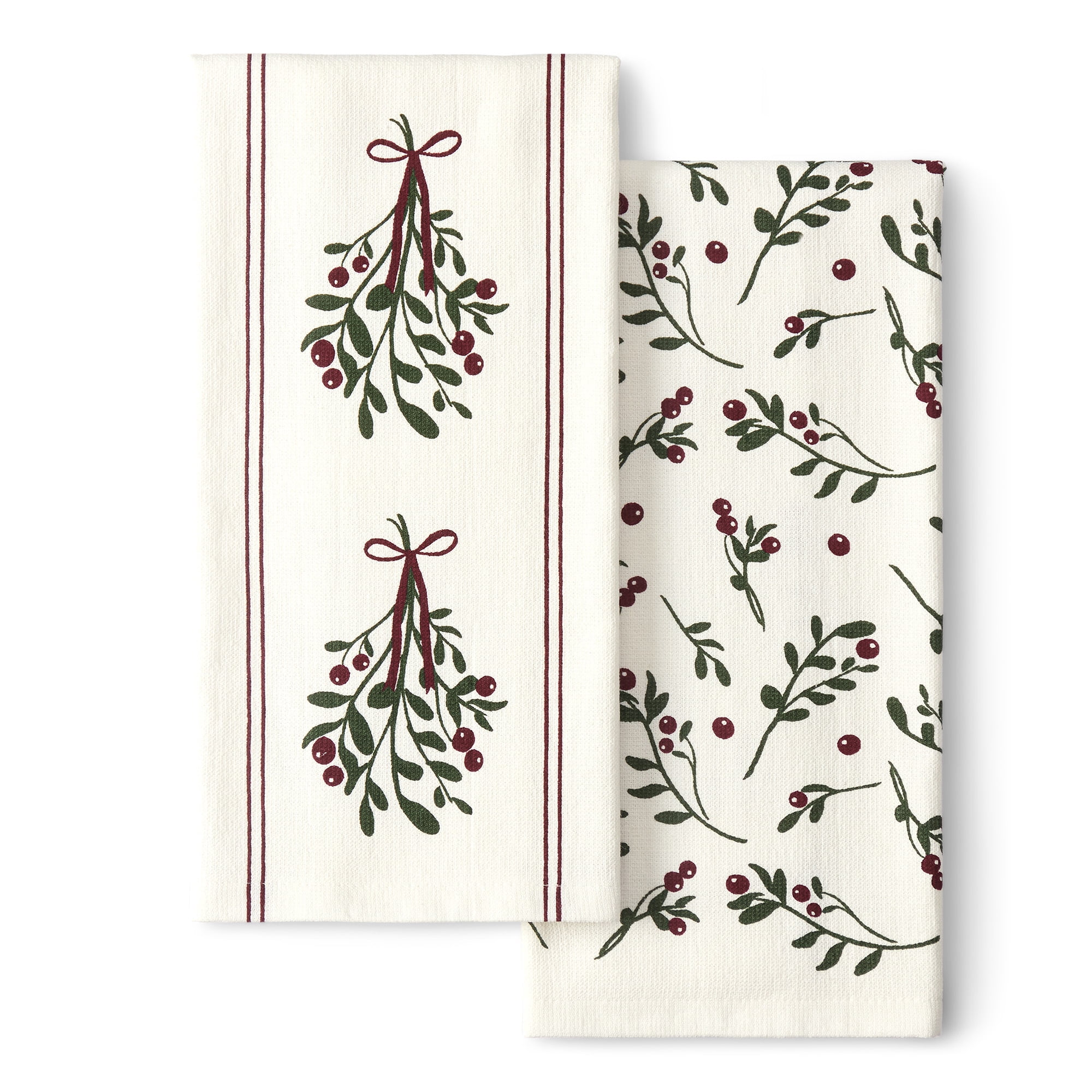 Holiday Time Cranberry Spice Collection Sprig 2-Pack Kitchen Linen Set, Red, 16" x 26"