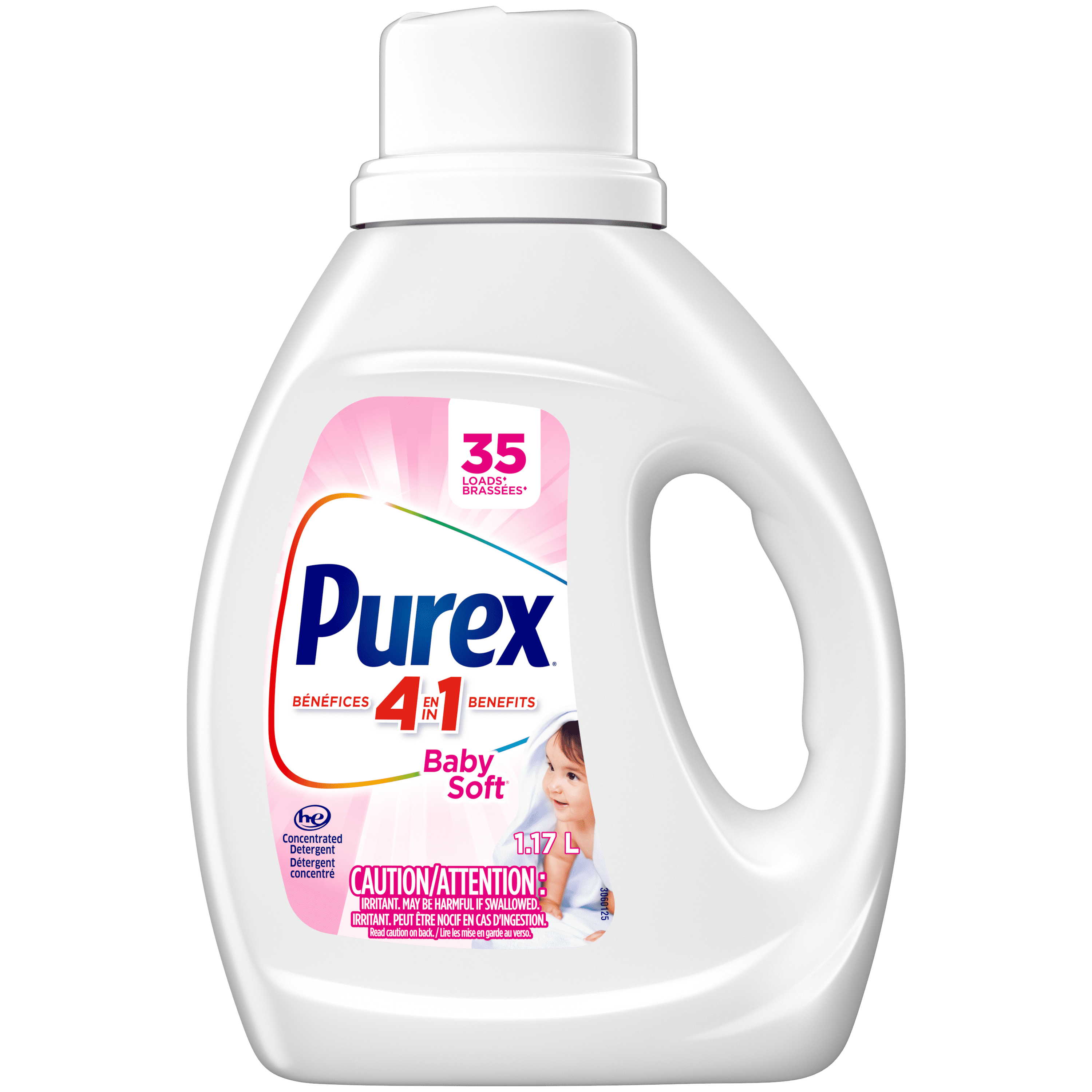 Purex Baby Soft détergent à lessive liquide hypoallergénique concentré, sans colorant, testé par des dermatologues pédiatriques, 1,17 L, 35 brassées, compatible avec les laveuses HE