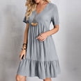 thumbnail image 2 of fatyb Robes Mini à Col en V pour Femmes Manches Courtes à Étages Robes Trapèze Fluides d'Été Plissées Décontractées, 2 of 7