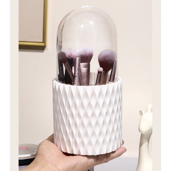 HOZADOIE Makeup Brush Storage Cylinder Makeup Brush Possessor Organizer with Cover 360 Degree Rotating Antidusting Makeup Brush Organizer Used for Dressing Table and Bathroom Storage