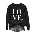 thumbnail image 1 of Penkiiy T-Shirts de la Saint-Valentin pour Femmes, Chandail en Molleton Graphique Cœur Rouge, Manches Longues, Col Rond, Hauts TP Noir, 1 of 4
