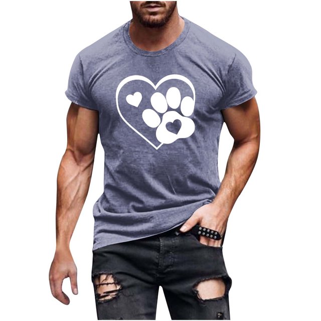 FAIWAD Men Summer Tops Short Sleeve Round Neck Printed T-Shirts Slim Stretch Workout Tops