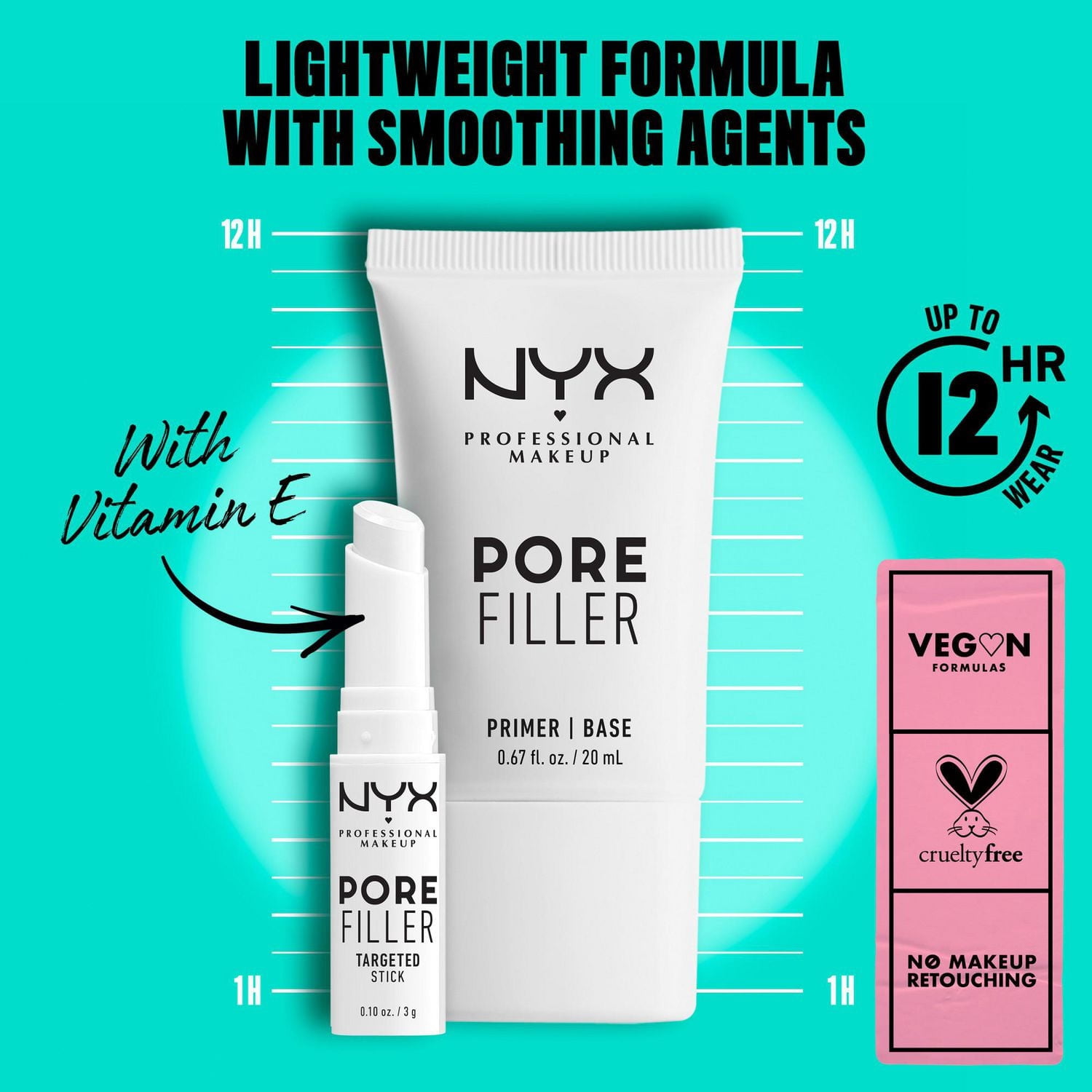NYX Professional Makeup, Base de teint Pore Filler, Effet lissant, Réduit l'apparence des pores, Fini doux, Tenue 12 hres, 20 ML