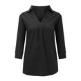 thumbnail image 4 of Chandail Décontracté à Col en V pour Femmes, Manches Longues, Couleur Unie, Blouse, 4 of 7