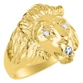 thumbnail image 3 of RYLOS Rings Gold Plated Silver Lion Head Ring Diamonds in Eyes & Gemstone Mouth Fun Designer Rings Blue Topaz Jewelry Size 9, 3 of 7